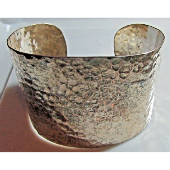 Taxco Sterling Silver Bangle   Mexico TF-5  Hammered Cuff Bracelet 6 1/2 " Open - Picture 1 of 3